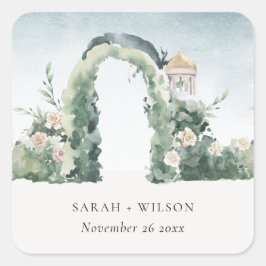 Pastel Floral Green Garden Arch Botanical Wedding Vierkante Sticker