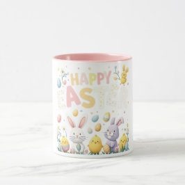 Pastel Floral Happy Easter Bunny en Chicks Mok