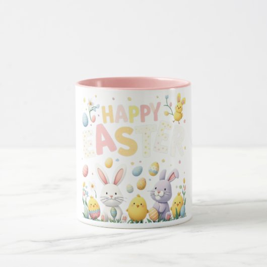 Pastel Floral Happy Easter Bunny en Chicks Mok (Midden)