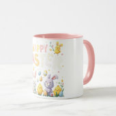 Pastel Floral Happy Easter Bunny en Chicks Mok (Voorkant rechts)