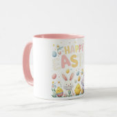 Pastel Floral Happy Easter Bunny en Chicks Mok (Voorkant links)