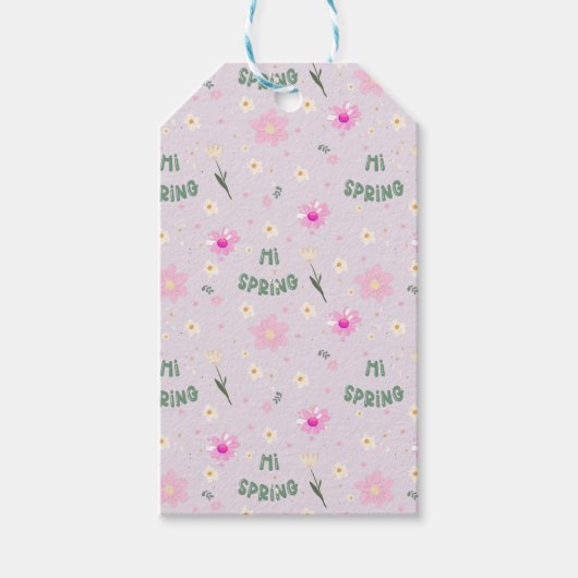 Pastel Floral Hi Spring Wrapping Paper Cadeaulabel (Voorkant)