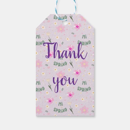 Pastel Floral Hi Spring Wrapping Paper Cadeaulabel (Achterkant)