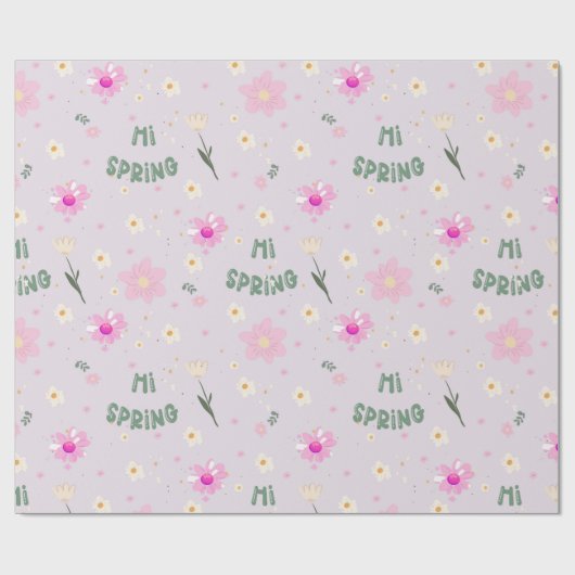 Pastel Floral Hi Spring Wrapping Paper Cadeaupapier (Vlak)