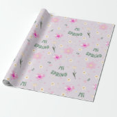 Pastel Floral Hi Spring Wrapping Paper Cadeaupapier (Uitgerold)