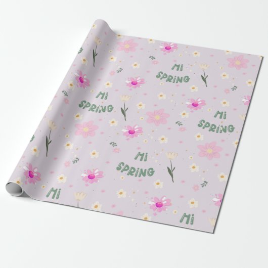 Pastel Floral Hi Spring Wrapping Paper Cadeaupapier (Uitgerold)