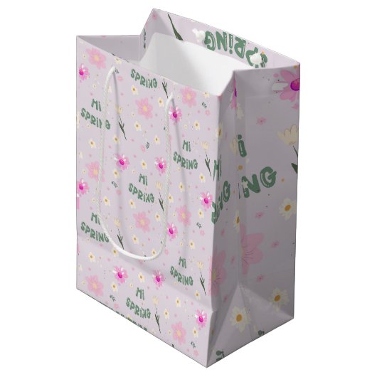 Pastel Floral Hi Spring Wrapping Paper Medium Cadeauzakje (Voorkant Gekanteld)