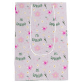 Pastel Floral Hi Spring Wrapping Paper Medium Cadeauzakje (Achterkant)