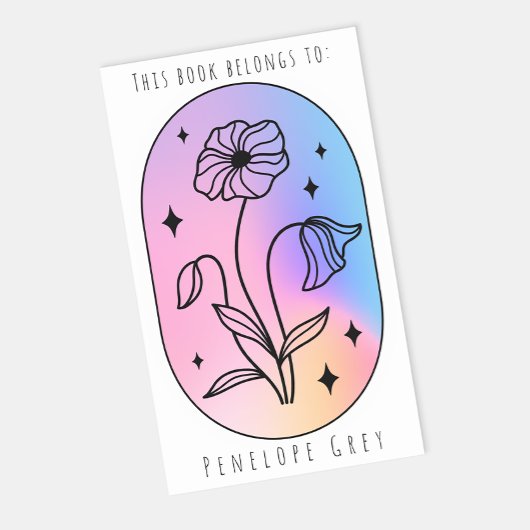 Pastel Floral Hologram Ovaal Boek Bord Rechthoekige Sticker