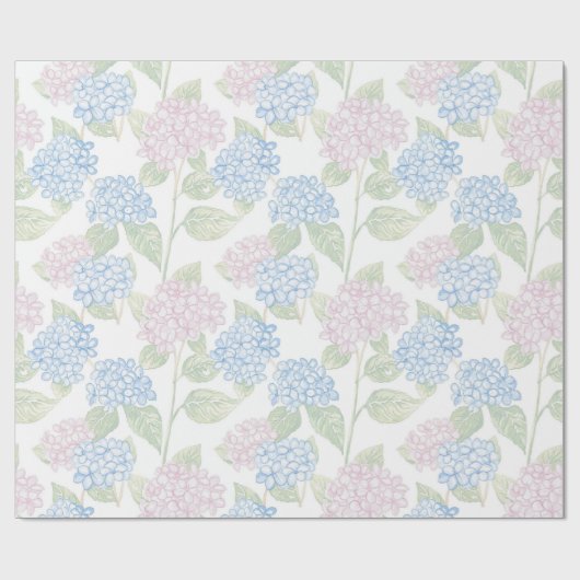 Pastel Floral Hydrangea Wrapping Paper Cadeaupapier (Vlak)
