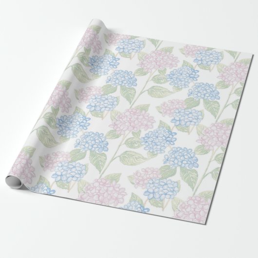 Pastel Floral Hydrangea Wrapping Paper Cadeaupapier (Uitgerold)