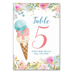 Pastel Floral Ice Cream Modern Table Number Kaart