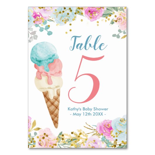 Pastel Floral Ice Cream Modern Table Number Kaart (Voorkant)