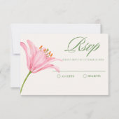 Pastel floral lelie roze groen RSVP kaartje (Voorkant)