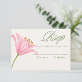 Pastel floral lelie roze groen RSVP kaartje (Staand voorkant)