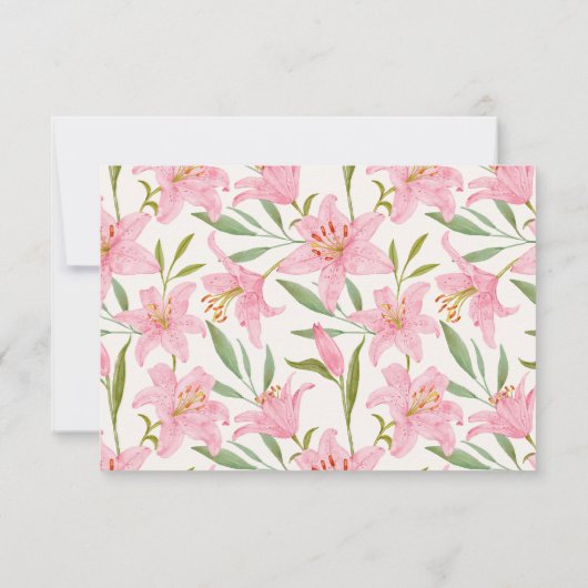Pastel floral lelie roze groen RSVP kaartje (Achterkant)