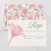 Pastel floral lelie roze groen RSVP kaartje (Voorkant / Achterkant)