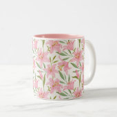Pastel floral lelie roze groen tweekleurige koffiemok (Voorkant rechts)