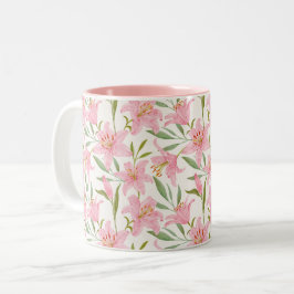 Pastel floral lelie roze groen tweekleurige koffiemok