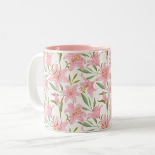 Pastel floral lelie roze groen tweekleurige koffiemok