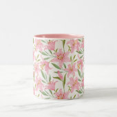 Pastel floral lelie roze groen tweekleurige koffiemok (Center)