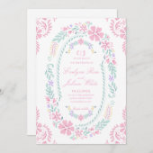 Pastel Floral Lijst bruiloft uitnodiging Kaart (Voorkant / Achterkant)