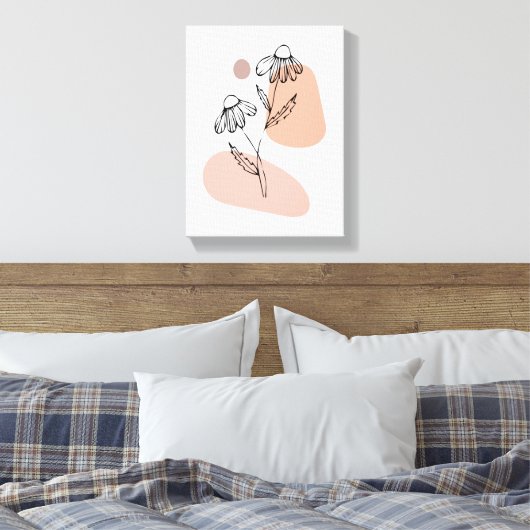 Pastel Floral Line Art – Modern Canvas Print (Insitu (Slaapkamer))