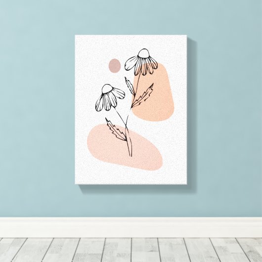 Pastel Floral Line Art – Modern Canvas Print (Insitu (Houten vloer))