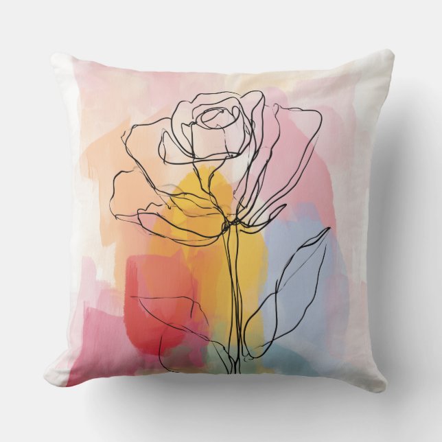 Pastel Floral Line Art Throw Pillow Kussen (Voorkant)