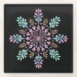 Pastel Floral Mandala on Black Glazen Onderzetter<br><div class="desc">Elevate your home decor with this elegant floral mandala coaster. Featuring a delicate, hand-drawn aesthetic, this design combines soft pastel pinks, muted teals, and warm gold accents in a symmetrical, blooming pattern. The clean black background makes the intricate botanical details pop, blending a boho-chic vibe with modern minimalism. Perfect for...</div>