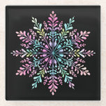 Pastel Floral Mandala on Black Glazen Onderzetter<br><div class="desc">Elevate your home decor with this elegant floral mandala coaster. Featuring a delicate, hand-drawn aesthetic, this design combines soft pastel pinks, muted teals, and warm gold accents in a symmetrical, blooming pattern. The clean black background makes the intricate botanical details pop, blending a boho-chic vibe with modern minimalism. Perfect for...</div>