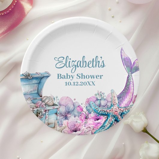 Pastel Floral Mermaid Tail Baby shower Papieren Bordje