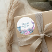 Pastel Floral Mermaid Tail Baby shower Ronde Sticker