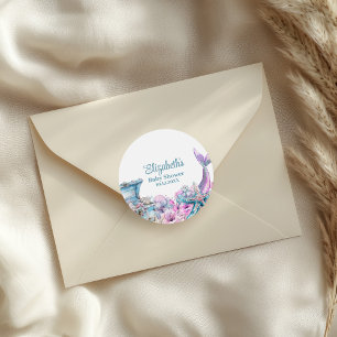 Pastel Floral Mermaid Tail Baby shower Ronde Sticker