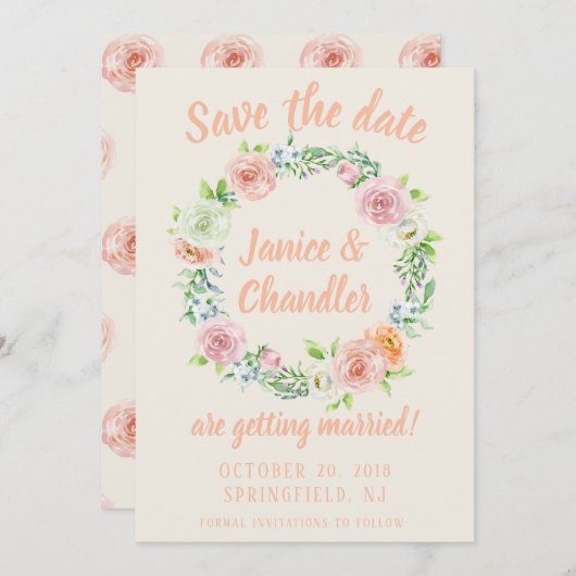 Pastel Floral met de spuit sparen de Datum Kaart (Voorkant / Achterkant)