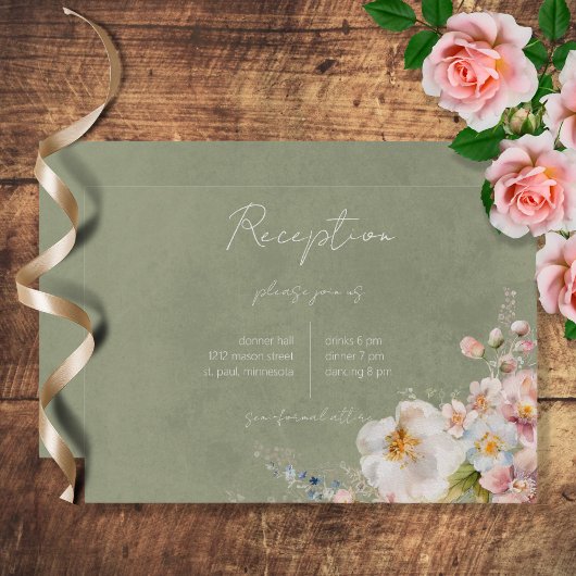 Pastel Floral Modern Green Wedding Reception Kaart