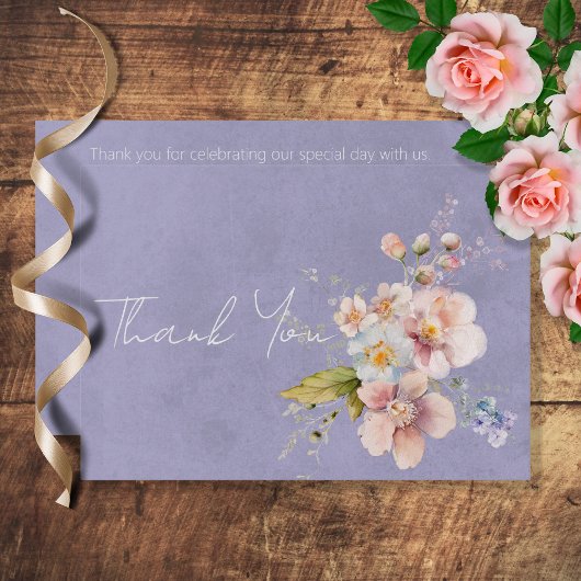 Pastel Floral Modern Paarse bruiloft Bedankkaart