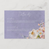 Pastel Floral Modern Paarse bruiloft Details Informatiekaartje (Voorkant)