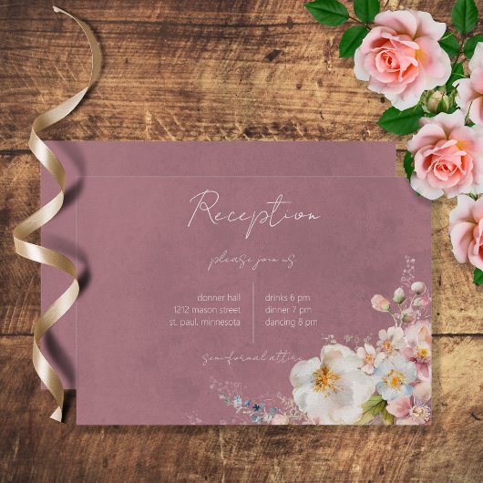 Pastel Floral Modern Roze Bruiloft Receptie Informatiekaartje