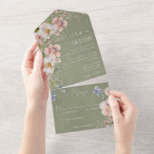 Pastel Floral Modern Sage Green No Dinner All In One Uitnodiging (Afscheurbaar)