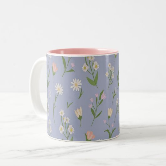 Pastel Floral Mok – Delicate Blossoms op Lavendel (Voorkant links)