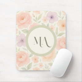 Pastel Floral Monogram Mousepad – gepersonaliseerd Muismat