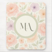 Pastel Floral Monogram Mousepad – gepersonaliseerd Muismat (Voorkant)