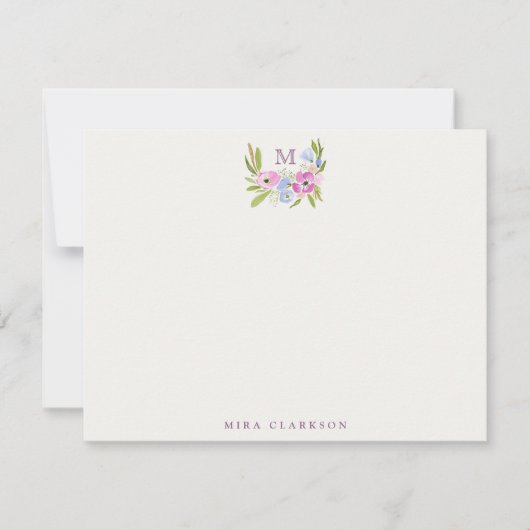 Pastel Floral Monogram Note Card Kaart (Voorkant)
