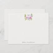 Pastel Floral Monogram Note Card Kaart (Voorkant / Achterkant)