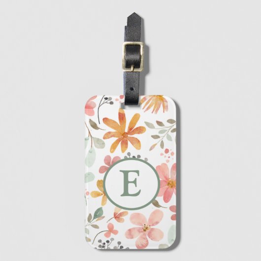 Pastel Floral Monogram Taal Label Bagagelabel (Voorkant (verticaal))