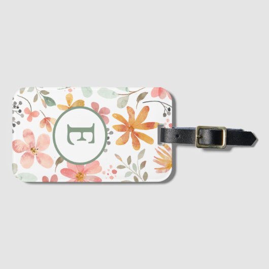 Pastel Floral Monogram Taal Label Bagagelabel (Voorkant (horizontaal))