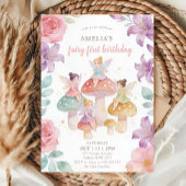 Pastel Floral Mushroom Fairy First 1st Birthday Kaart