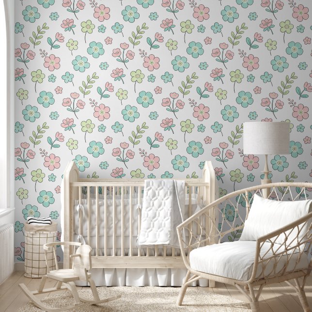Pastel Floral Nursery Wallpaper Behang (Kinderen)