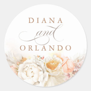 Pastel Floral Pampas Grass Wedding Ronde Sticker